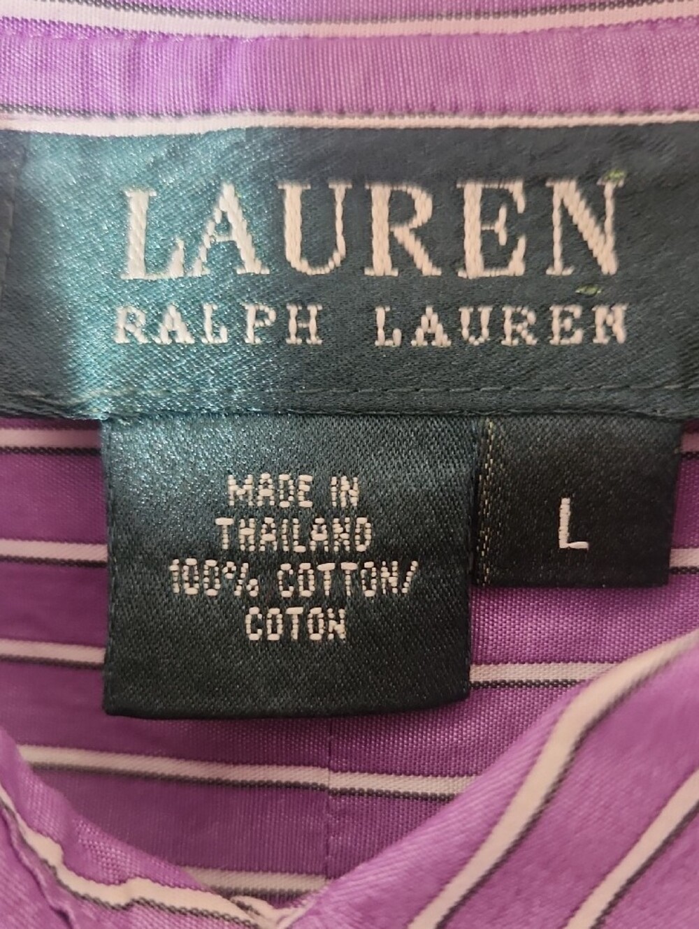 Lauren Ralph Lauren Purple and White Striped Button-Down Shirt - Picture 2 of 12